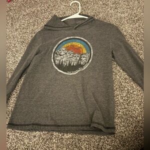 Gray Hooded Shirt with Retro Mount Rushmore Graphic